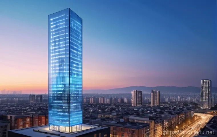 건축분야에서의 연구와 실무 결합 - A breathtaking, sustainable architectural masterpiece nestled into a lush, green landscape. The buil...