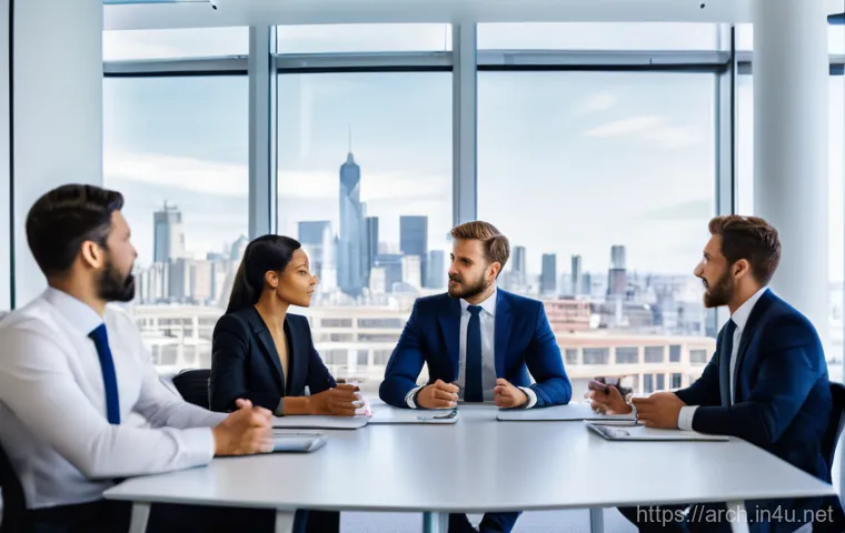 건축사 자격증과 경영학 석사 비교 - A skilled female architect in her late 30s, dressed in a sharp, dark blazer and a light blouse, inte...