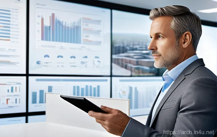 건축사 자격증과 경영학 석사 비교 - A diverse group of four business professionals, two men and two women, in their late 20s to early 40...