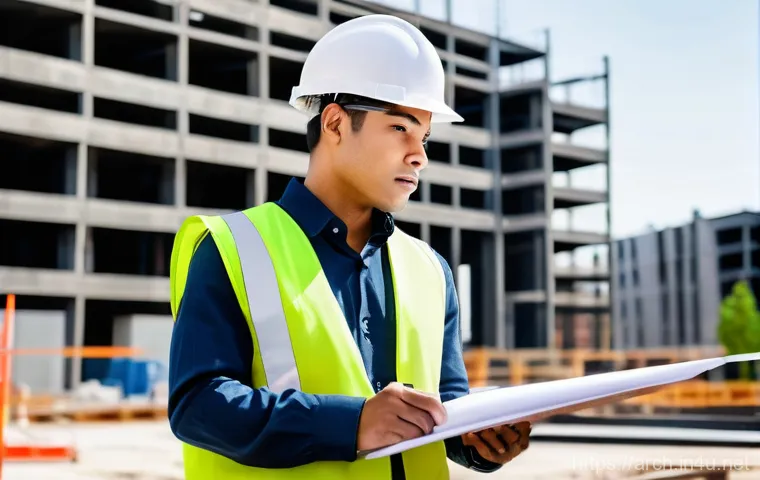 건축기사 필기시험 대비 꿀팁 - **Prompt:** A small, diverse group of three young adult students collaborating intently on an Archit...